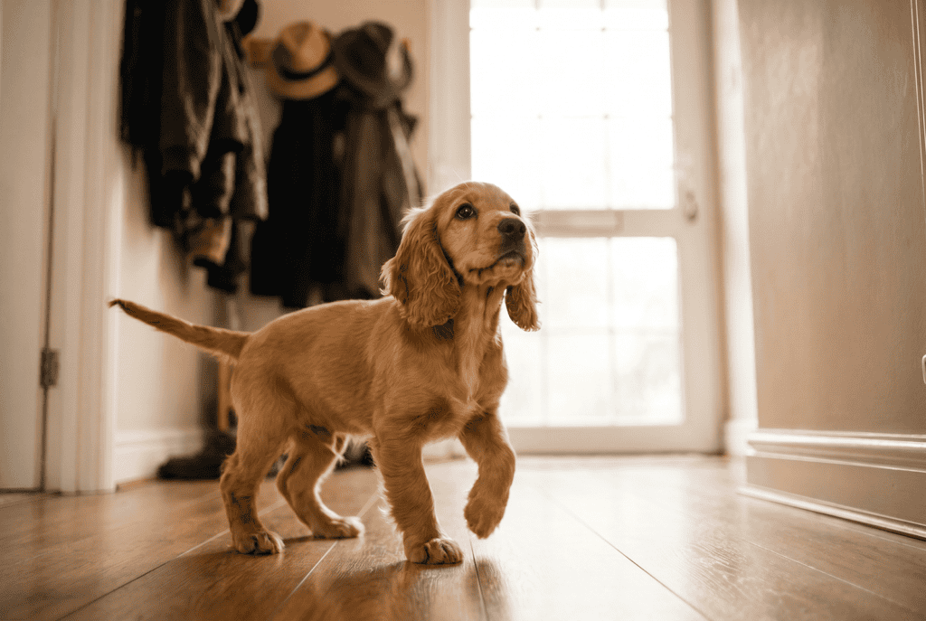a young golden cocker spaniel puppy looking eager